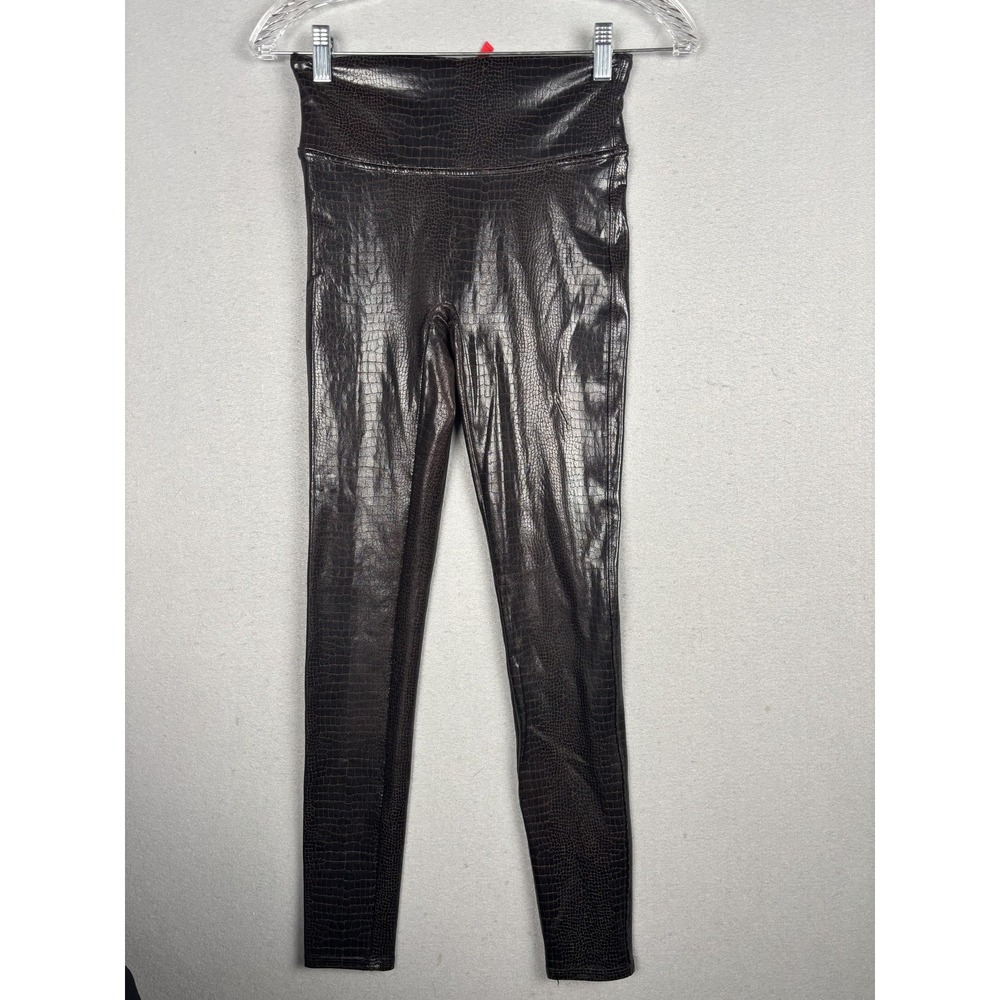 Spanx Leggings Womens S Petite Brown Croc Faux Leather Shaping Ankle Pants